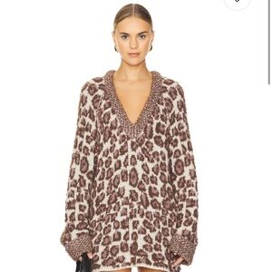 Free People Leopard Print Sweater - Brown and Cream